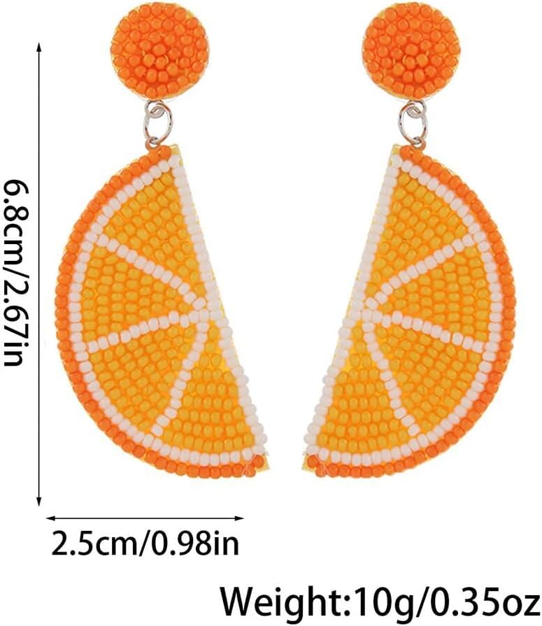 Fruit Earrings for Women Orange Lemon Beaded Drop Earrings Cute Beaded Fruit Dangle Earring Boho Summer Beach Jewelry - Image 3