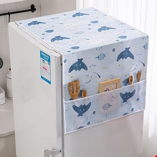 Miniatura 3 de Funda para refrigerador a prueba de polvo, protector superior de PEVA para lavadora con bolsas de almacenamiento laterales, a prueba de agua y