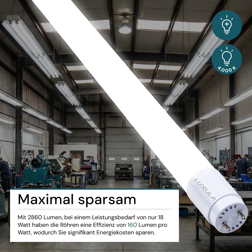 LUXULA 10er Pack LED Röhre 120cm - Kunststoff T8 G13-18W 2880lm - 4000K Neutralweiß - inkl. Starter-Brücke - Röhrenlampe Leuchstoffröhre Neonröhre