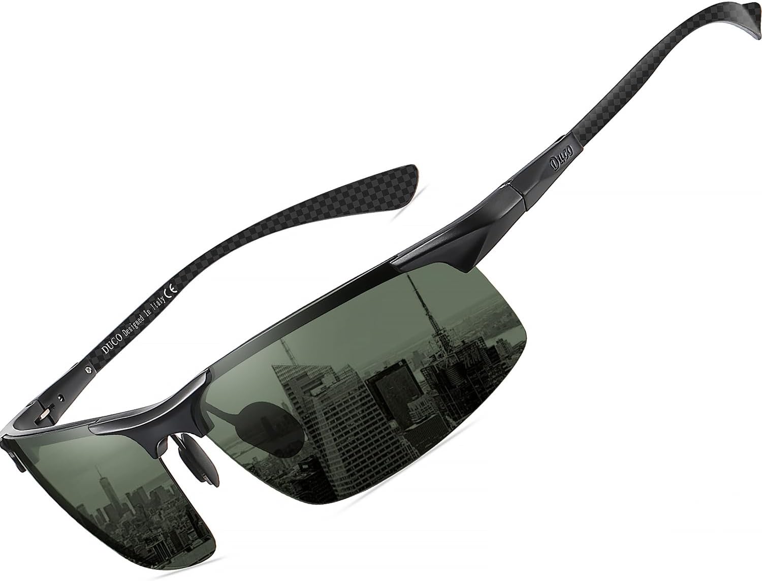 DUCO carbon fiber temple sunglasses with UV400 polarized lenses