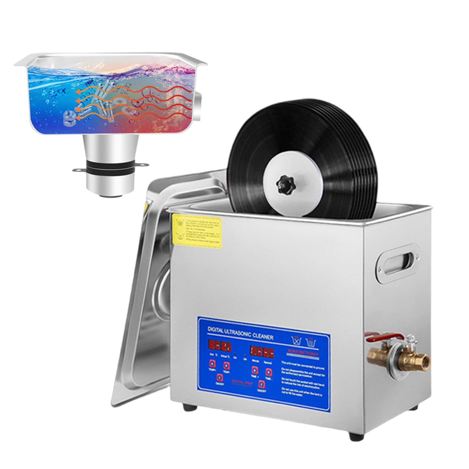 Limpiador de Discos de Vinilo: Herramienta de Limpieza Profesional, Material de Acero Inoxidable de 6 L, Temporizador de 0 a 30 Minutos, con Soporte para