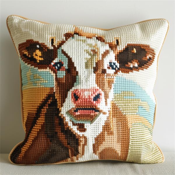 Kit De Coussin Avec Crochet à Loquet Vache Kit Coussin Au Point Noué, 43× 43CM