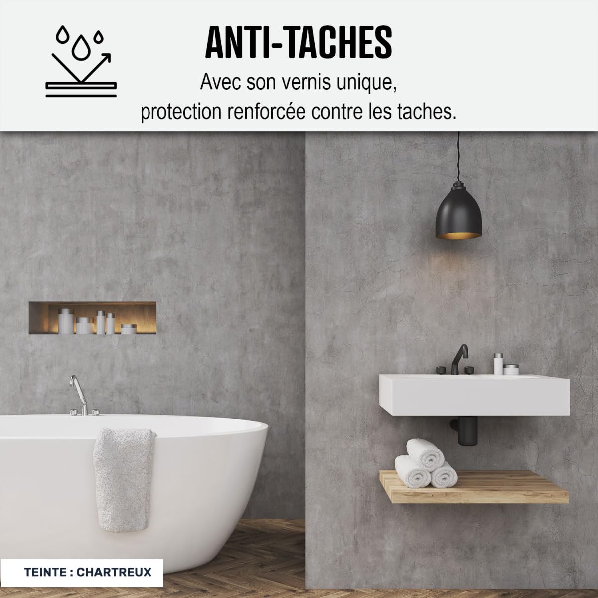 Kit für gewachsten Beton im Badezimmer: Wasserdichter Putz - NUANCES MINERALES Feldmaus Grau - 2 m² (in 2 schichten)