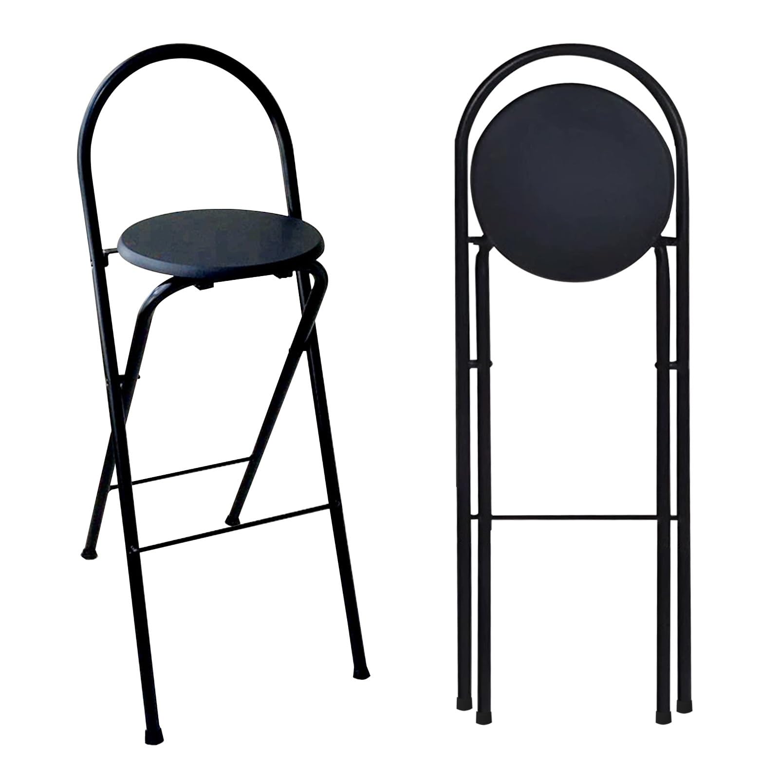 Taburete De Bar Alto Plegable 60cm 65cm 70cm 75cm Taburete Plegable para Adulto Silla de Isla de Cocina Silla de Mostrador Silla de Comedor Portátil con Reposapies No Requiere Montaje(Black,60cm)