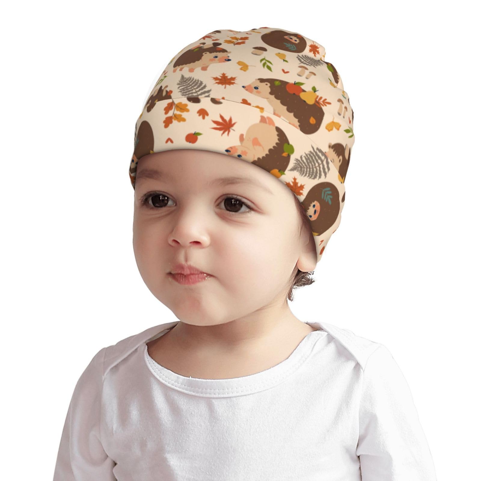 Rqzwdq Cute Hedgehog and Mushroom Pattern Kids Beanie Hats Warm Knit Beanie Cap Skull Caps Gifts Decor for Boys Girls White