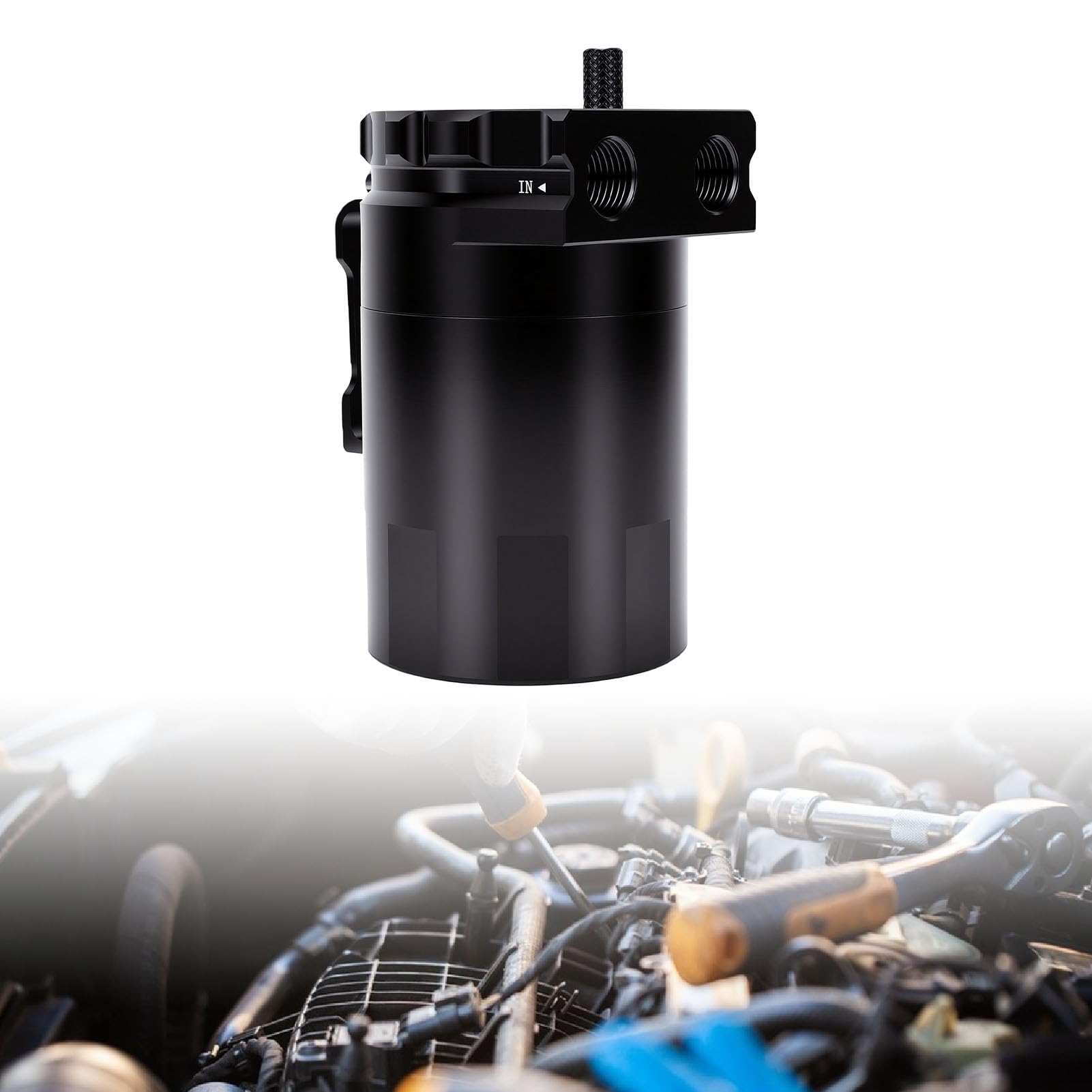 Tbest Serbatoio Recupero Olio, Separatore Olio Motore 300 Ml Lega di Alluminio con Deflettore Rimovibile Astina e Lana D Acciaio for la Maggior Parte dei Veicoli