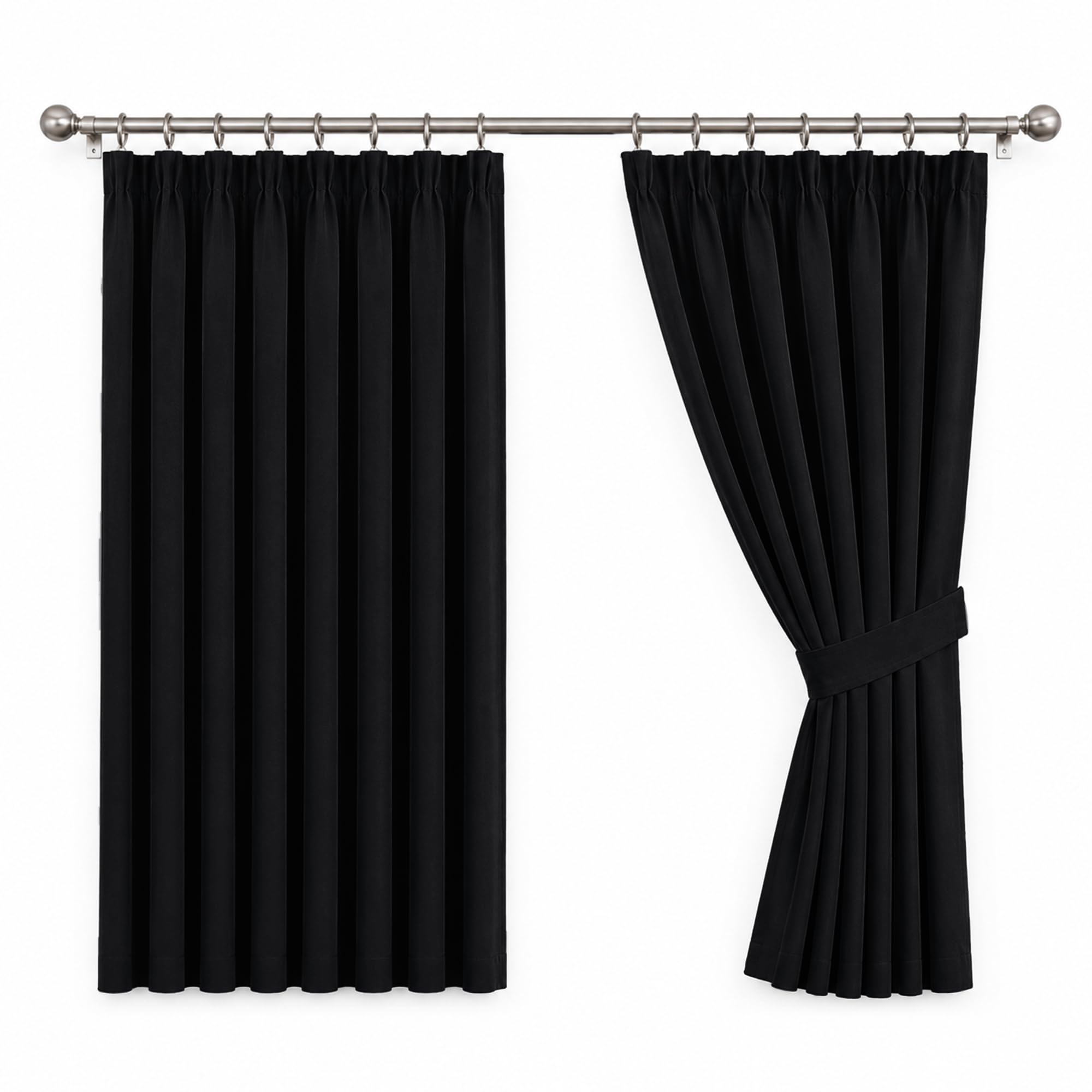 Oxford Homeware Blackout Curtains for Living Room 46 x 54 Inch Pencil Pleat Black Curtains for Bedroom Super Soft Thermal Curtain & Drapes 2 Panels with Tiebacks โ image 1
