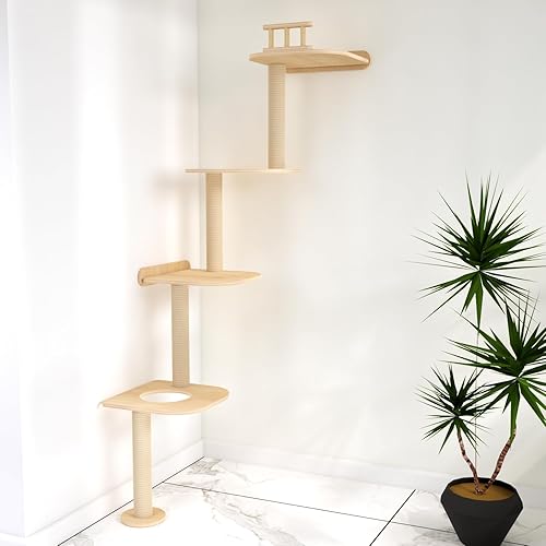 Miniatura 5 de Wall-Mounted Tall Cat Tree Cat Scratching Post, Space Saving Floor to Ceiling Cat Tower, Natural Wood Wall Shelves, Corner cat Jumping Platform cat