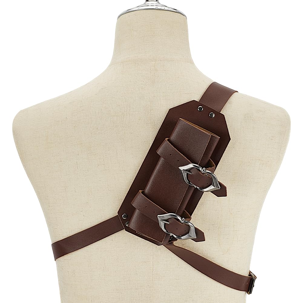 HOBBIESAY 136cm Long Sword Shoulder Back Sheath Holder PU Leather Back Sword Frog Vintage Adjustable Sword Warrior Costume Protective Case Pair Brown for Medieval Costume Accessories Cosplay