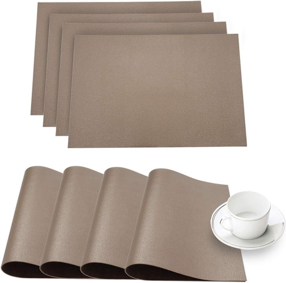 Dainty Home Hyde Park Faux Leather with Suede Backing Set of 4 Placemats, Burgundy
