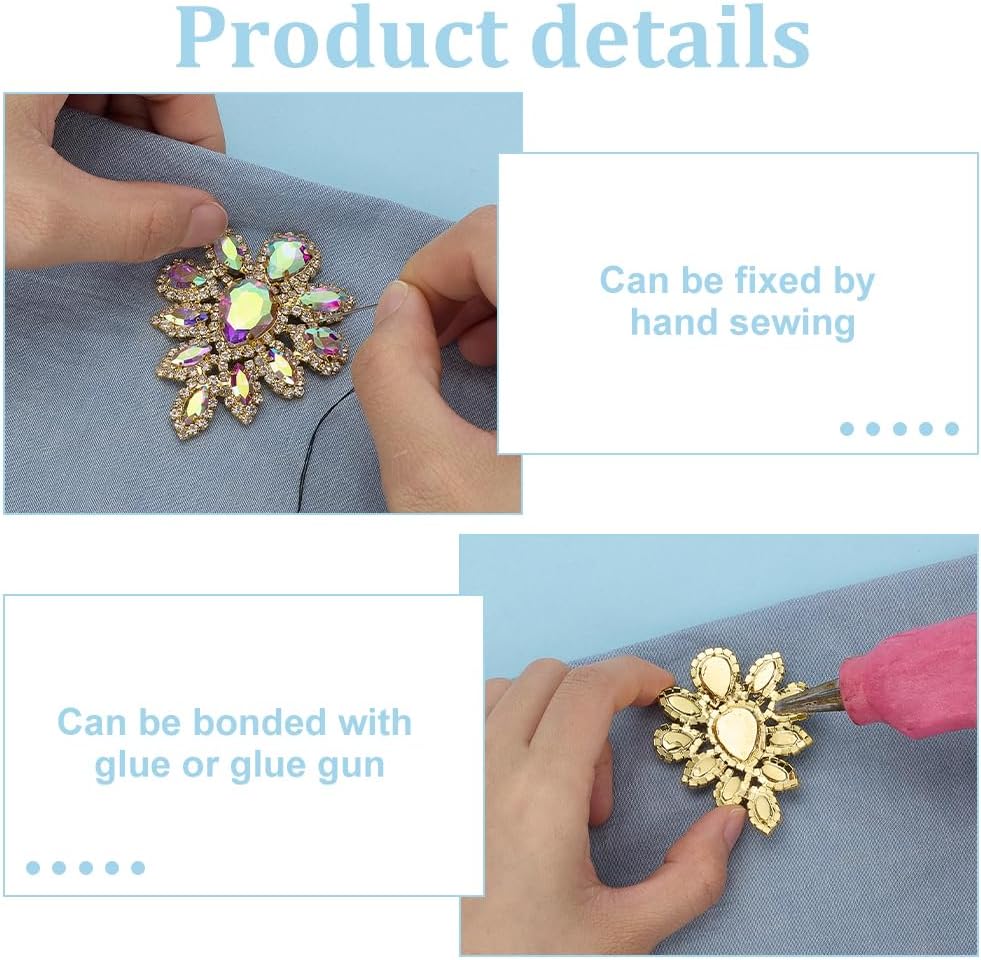 FINGERINSPIRE 4 Pcs Teardrop Rhinestone Applique, 2.2x1.8inch AB Colorful Rhinestone Teardrop Applique DIY Decoration Patch for Wedding Dress Clothing Decoration Suitable for Sewing & Gluing