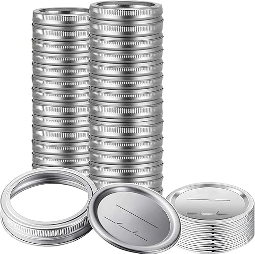 Miniatura 1 de BSL 48 tapas de conservas con anillos de boca ancha, tapas de tarros de masón premium con bandasanillos para bola de boca ancha, tarros Kerr