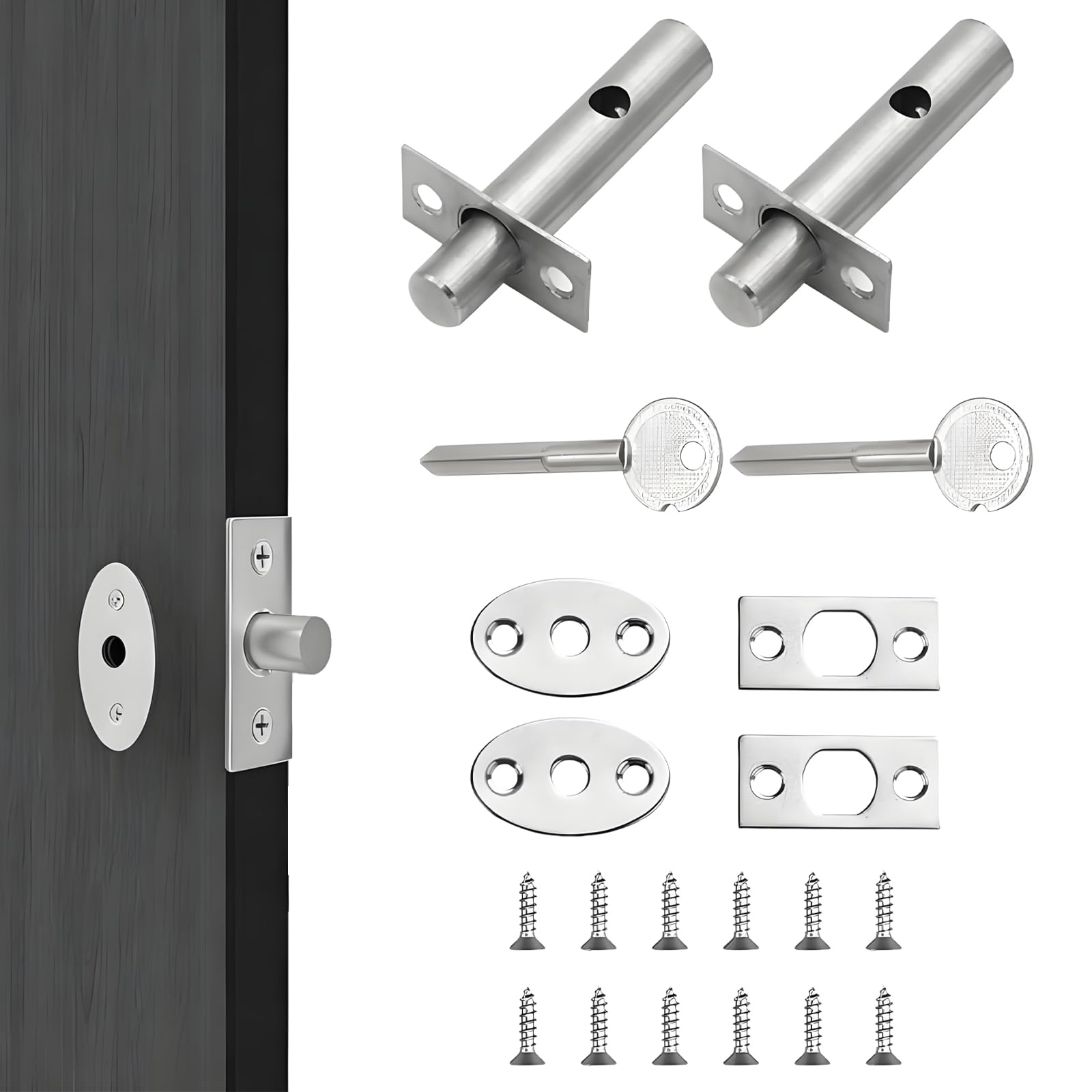 2 Pack Internal Door Lock with Key Mortice Lock with Star Key, Bedroom Door with Key Bedroom Bolt Silvery Deadbolt