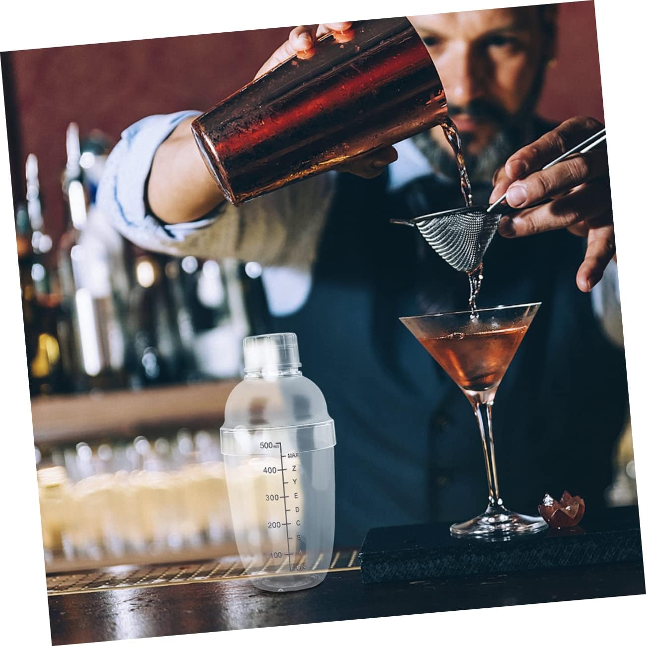 Transparent Shake Bottle with Graduated Scale Impact Resistant Shaker for Smooth Mixing of Drinks and Cocktails for Home and Professional Use