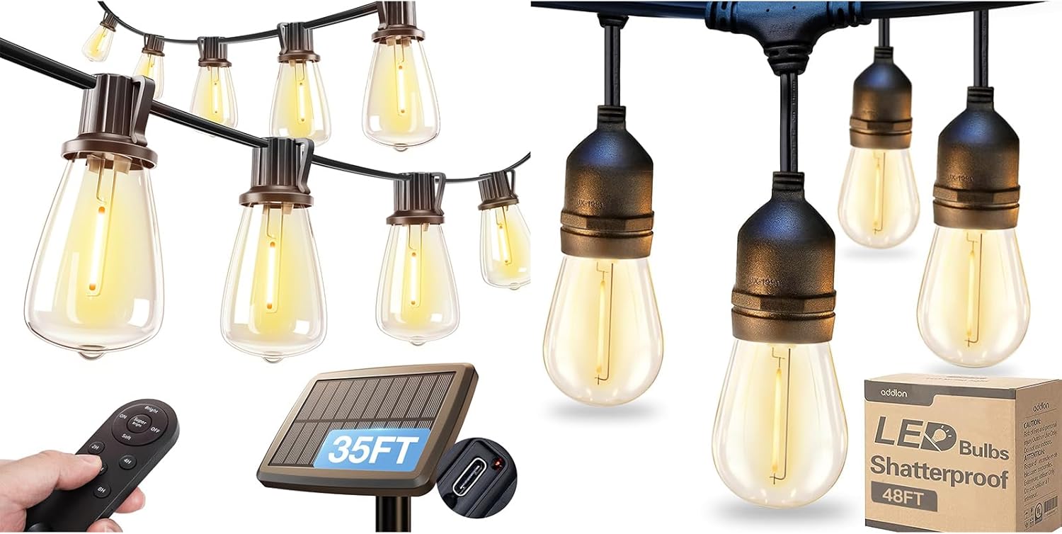 addlon LED Outdoor String Lights 48FT 35FT Solar String Lights