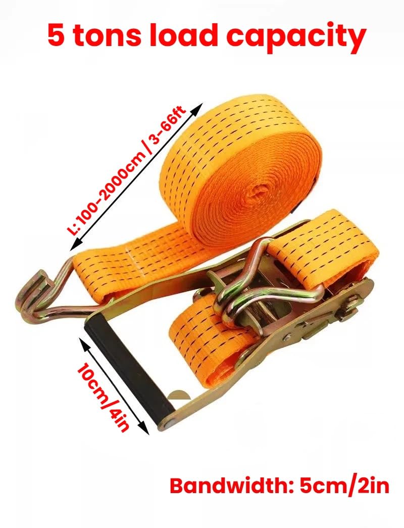 Correas de recuperación de Gancho de Acero, Cuerda de Amarre de trinquete Resistente, Cinturones de Seguridad con Mango de trinquete y Ganchos en J for un Transporte Seguro(300cm/118.1in)