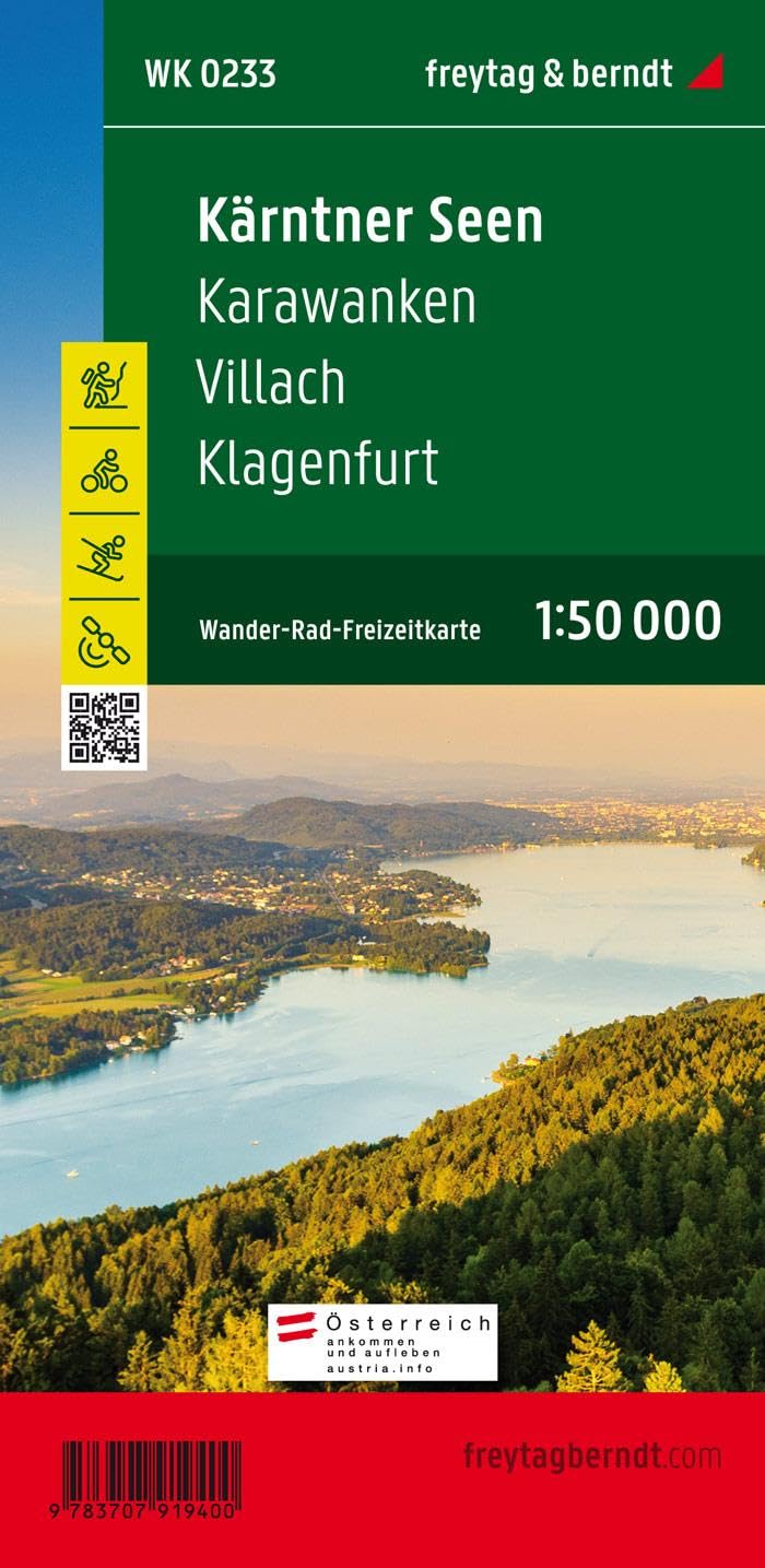 Woerthersee and surroundings, hiking, cycling and leisure map 1:50,000, freytag & berndt, WK 0233: Klagenfurt - Karawanken, mit APP, wasserfest und reißfest