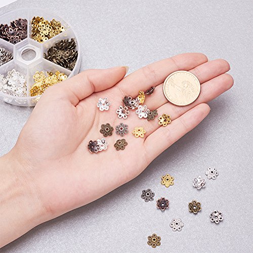Ph Pandahall 180Pcs Flower Bead Cap, 6 Colors Bead End Caps Alloy Filigree Metal Multi-Petal Spacer Beads Caps End Charm Caps For Diy Earrings Bracekets Necklace Jewelry Craft Making #TOP2