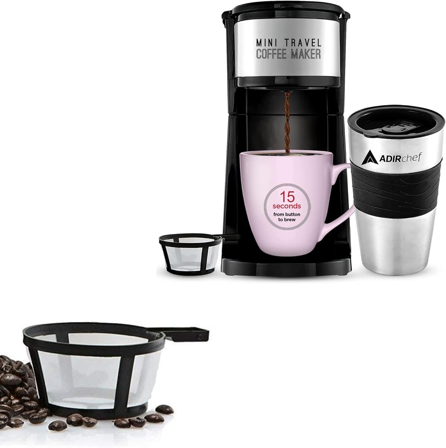 AdirChef MiniTravel Single Serve Coffee Maker & 15 oz