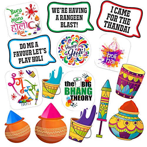 Image of Party Propz Holi Props for Decoration - 15 Pcs for Holi Decoration Items for Home, Office, Fun and Trendy Phtoshoot Props (Cardstock)