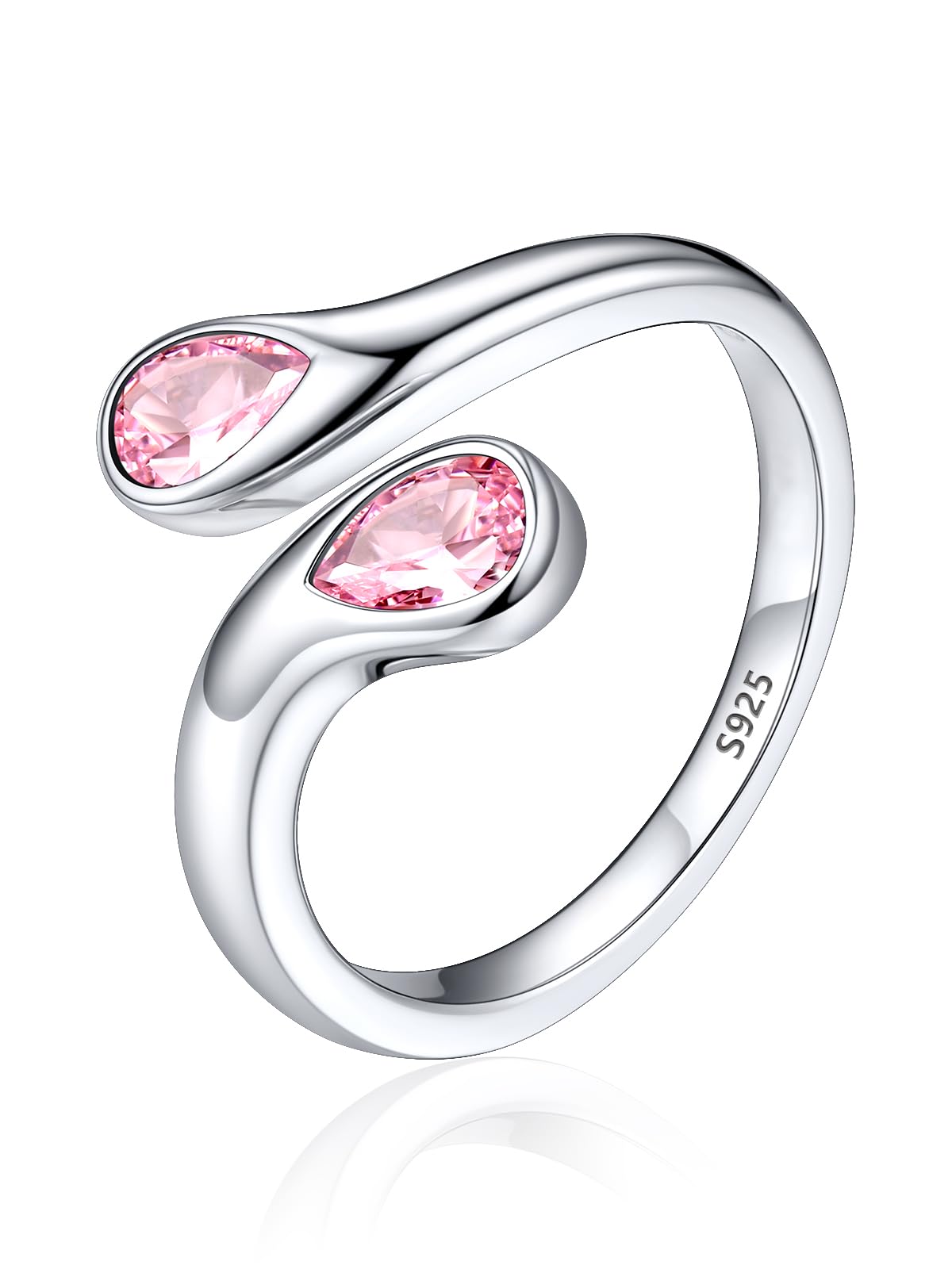 Silvora Anillo Mujer Circonita Pera Plata 925 Fino Ajustable Turmalina