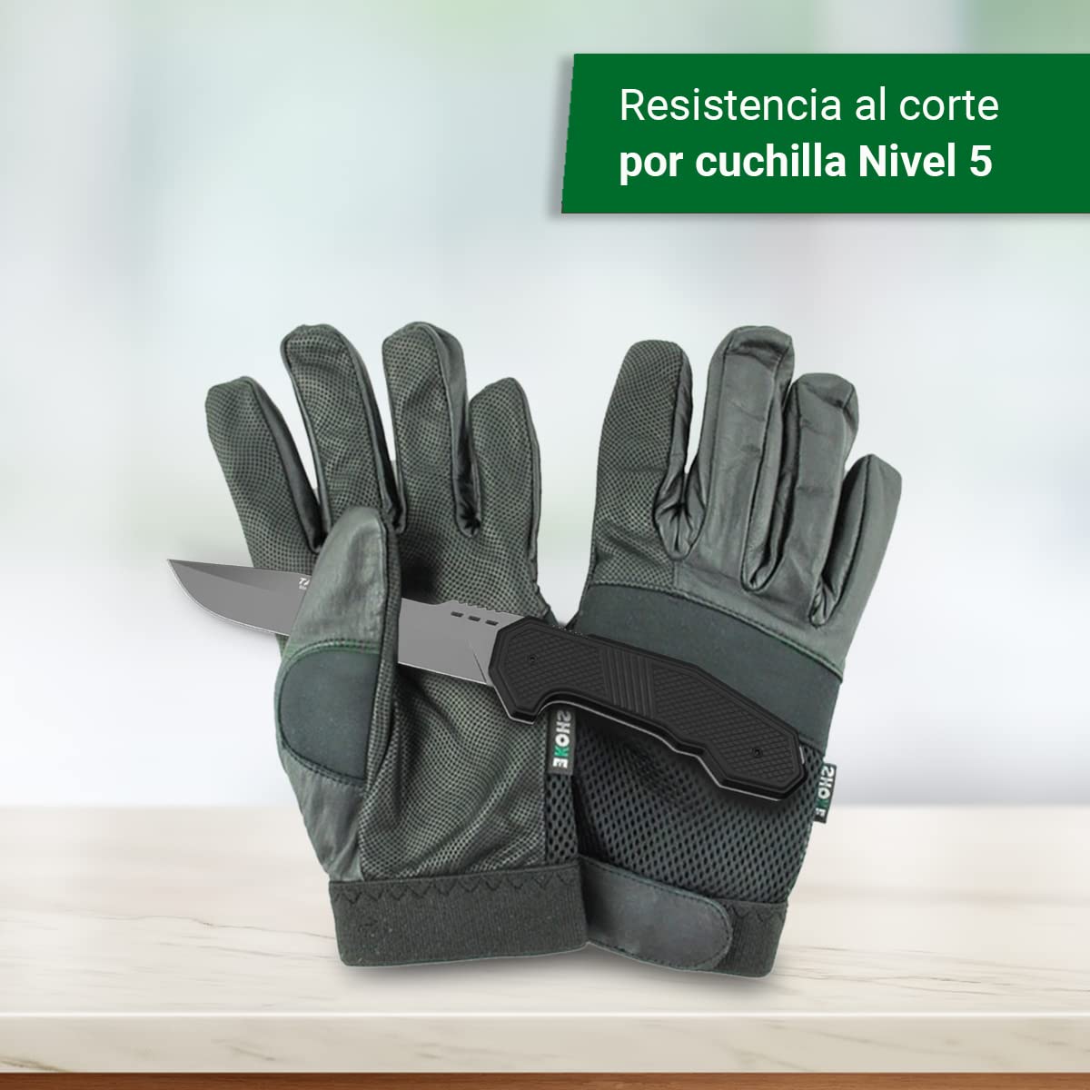 SHOKE - Guantes anticortes policiales nivel 5 - Guantes de trabajo policial de patrulla negros - Refuerzo de neopreno en nudillos - Resistencia al corte por cuchilla y abrasión L