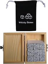Homesen acessórios de vinho 9PCS Whiskey Stones Set Chilling Stones Caixa de Madeira Chilling Rocks Cubos de Gelo Reutilizáveis para Whiskey Vinho Cerveja Suco Cool Drinks Bar Acessórios