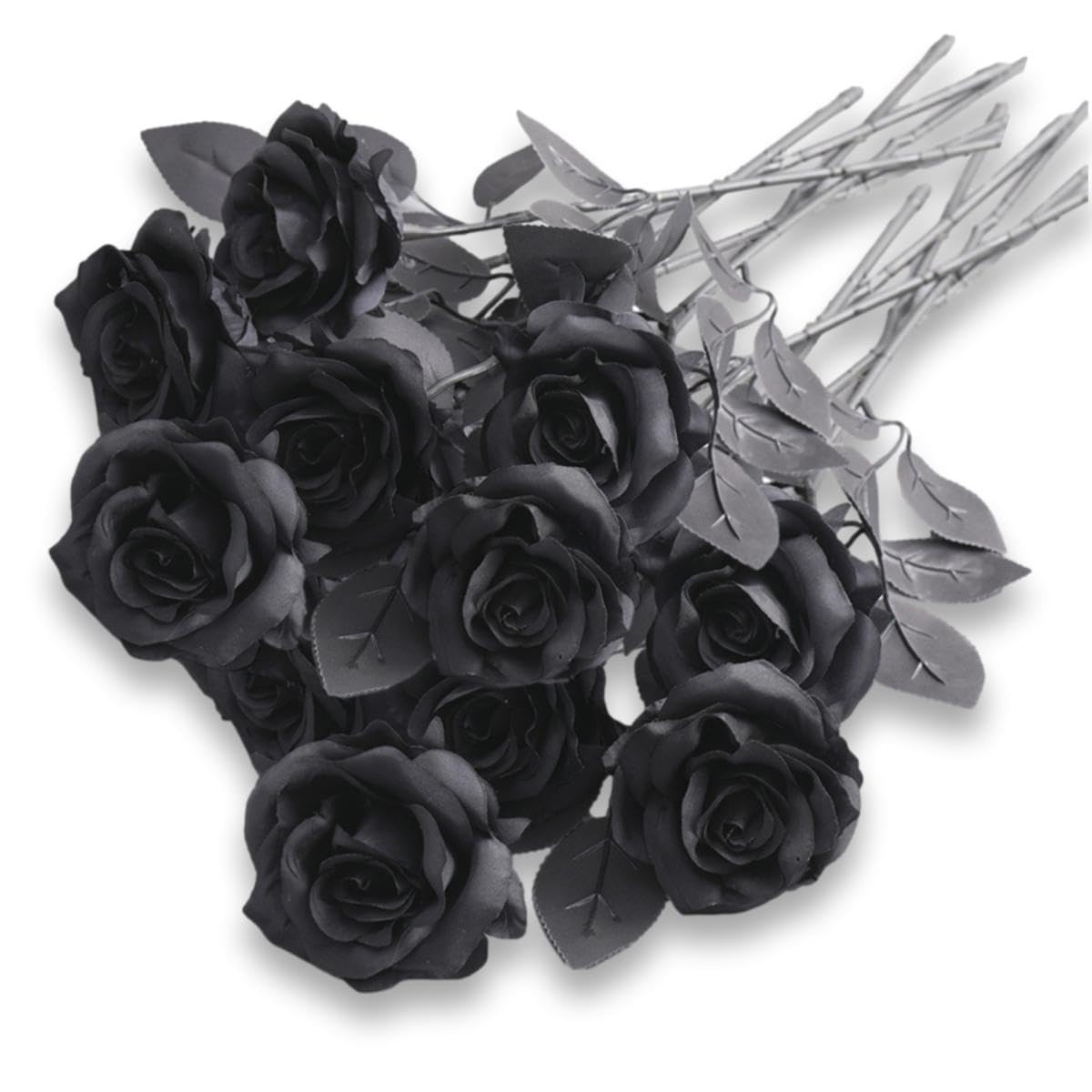 Ro Rox Black Rose Stem Artificial Flower Bud Stem Gothic Wedding Home Décor, 12pc