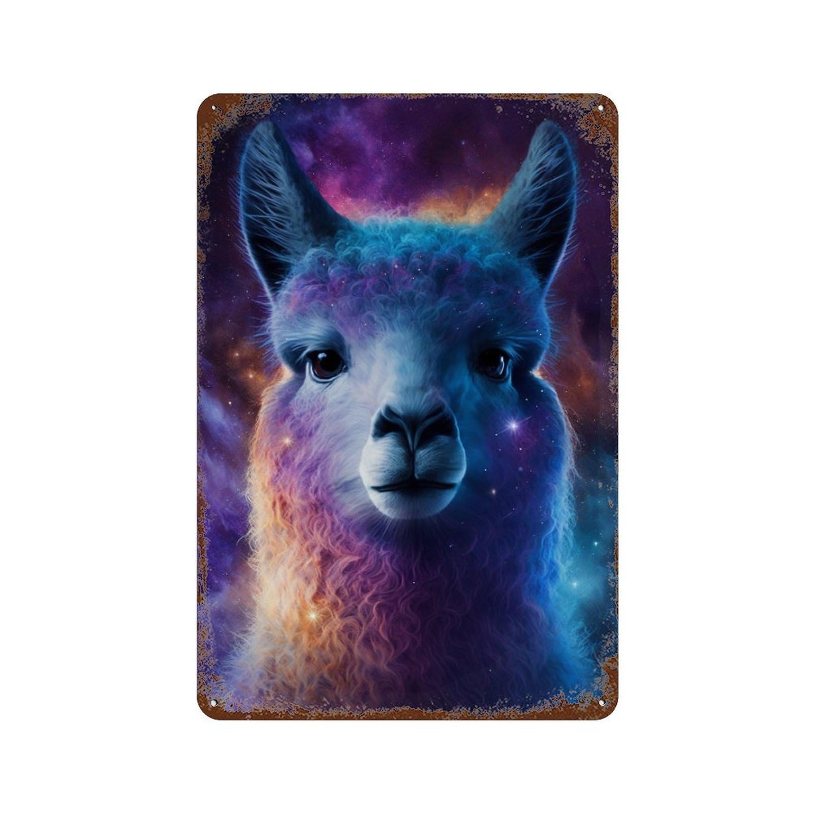 Distressed Metal Wall Sign Cosmic Llama Portrait-2 11.8"x7.9", Vintage Wall Decor for Garage, Bar And Workshop Decor