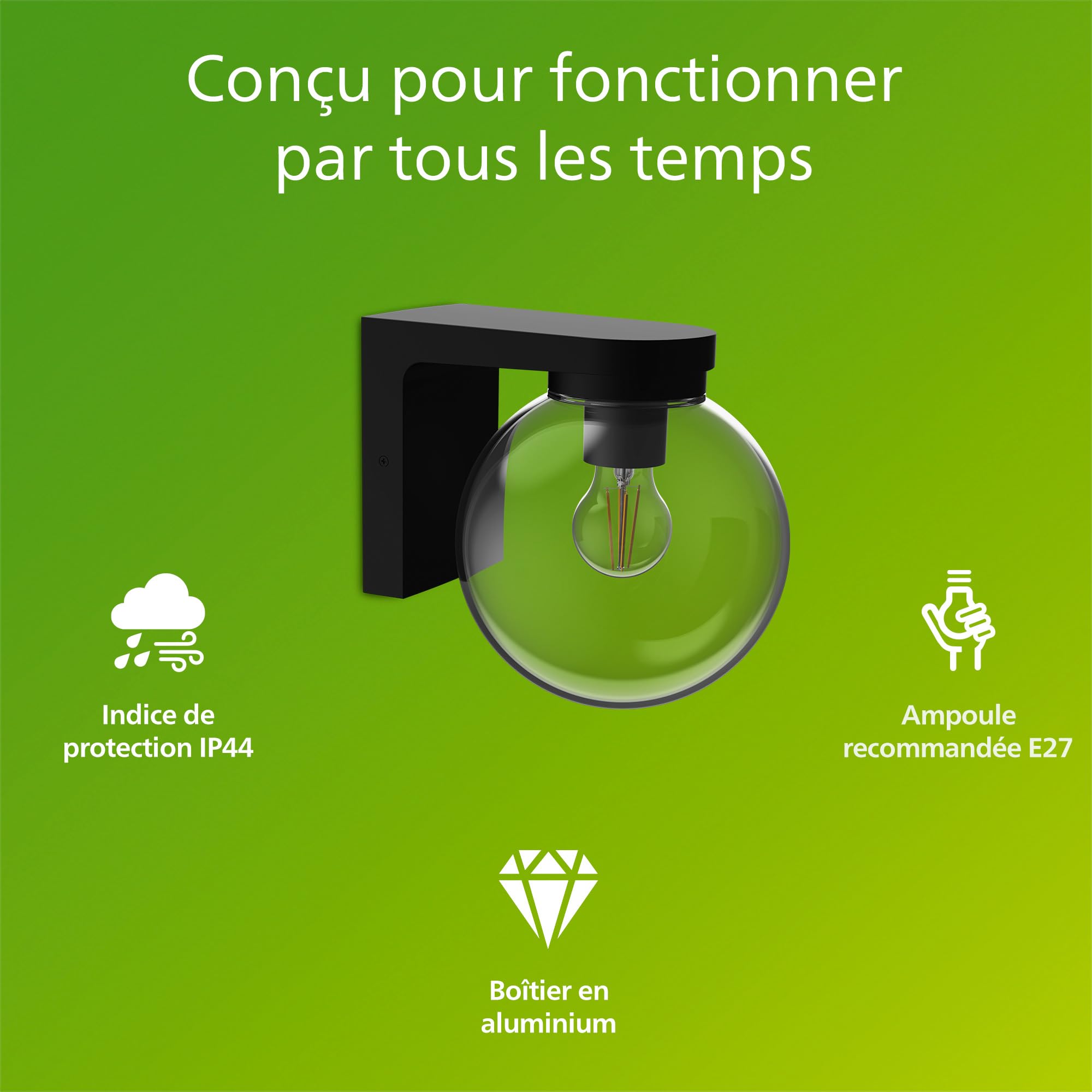 Philips Outdoor, Applique Murale Extérieure Ulio + Ampoule LED E27, Noir