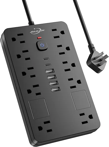 JouleLoom Surge Protector Power Strip,10 Outlets(1850W/15A) with 6 USB Ports (2 USB C), 6 Feet Extension Cord Wall Mount Power Strip, ETL Listed for Home, Dorm Room