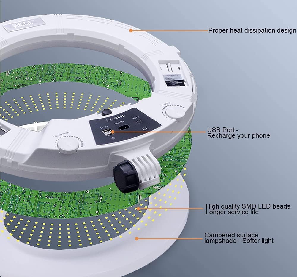 18 Zoll Ringlicht LED Ringleuchte, 3200K-5500K Dimmbar mit 3 Handyhaltern, 48W Ring Light für Makeup, TikTok, YouTube, Live Streaming & Fotografie, 95RA CRI, ohne Stativ & Tasche