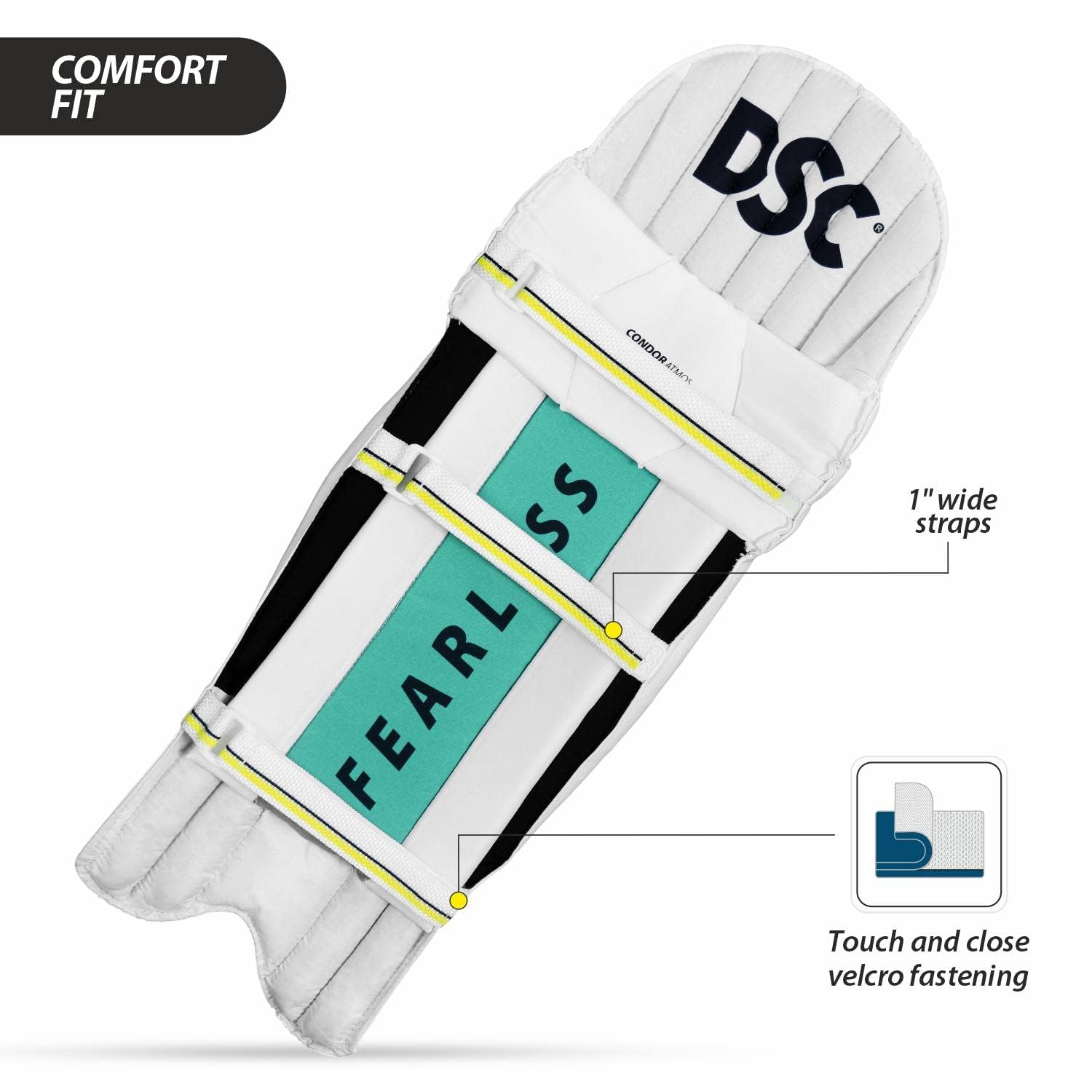 DSC Leather Condor Atmos Cricket Batting Legguard Mens Right, White - Image 6 thumbnail