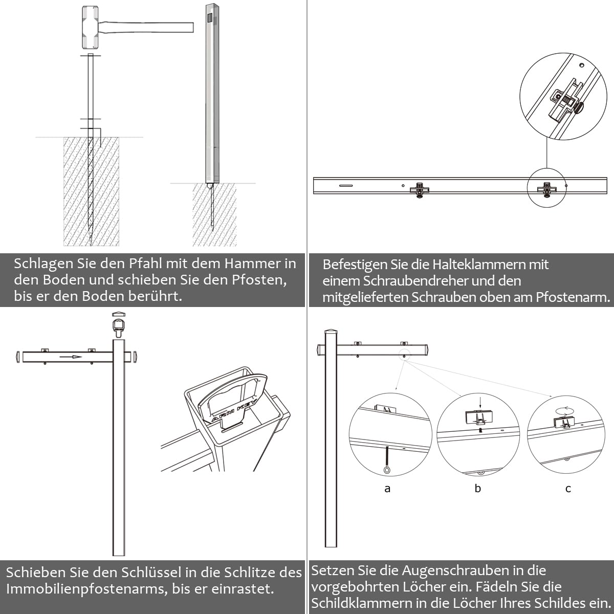 COSTWAY Schilder Pfosten 180 cm, Immobilien-Posterstand, UPVC, Stahlpfahl, für 15 x 60 cm Reiter (Weiß)