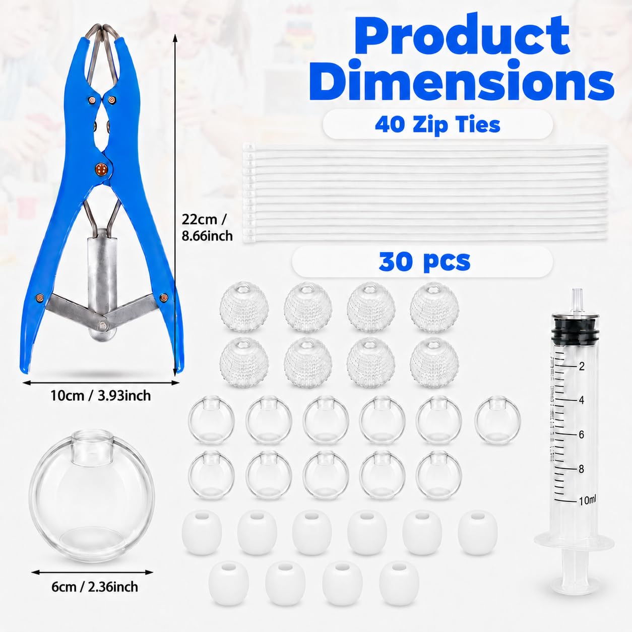 FOOGWEE Kit de recharge de balles anti-stress vides, 30 pièces de 6 cm avec outil d'extension, seringue de retrait d'air et 40 attaches zippées, transparentes, blanc laiteux et texturées