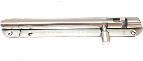 Perno de barril de acero inoxidable prémium de 0.394 in x 6 pulgadas, cerradura de puerta corrediza hecha a mano sólida satinada 32D con tornillos,