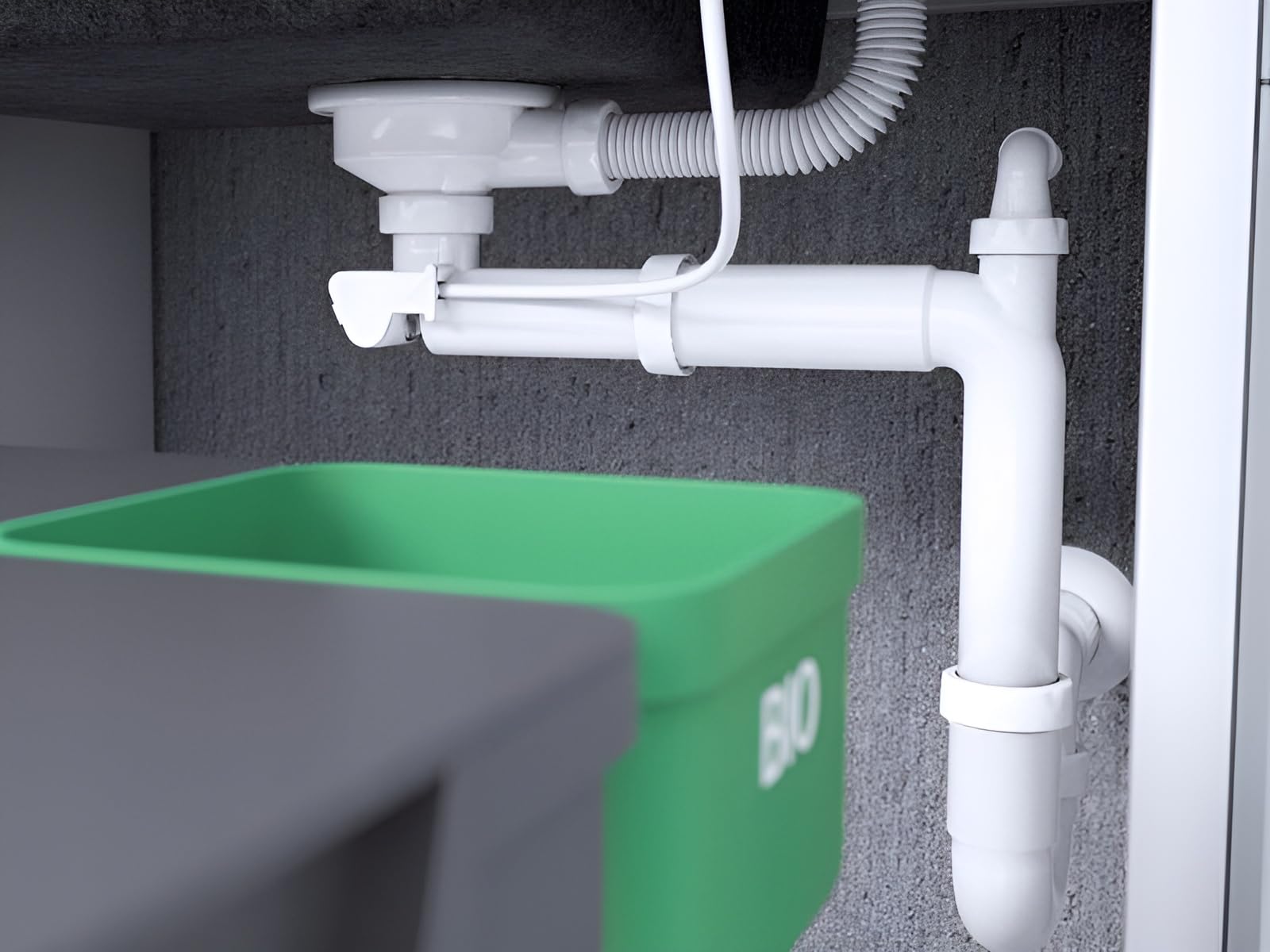 KOLMAN Granitspüle 50x116 Megalo Spülbecken Doppelbecken mit langer Abtropffläche, Space Saving Siphon (Grau)