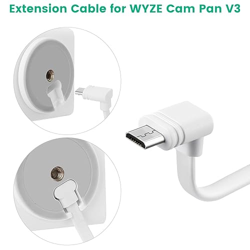 Miniatura 14 de Cable de extensión de 30 pies para cámara WYZE Cam Pan V3, cable de alimentación micro a USB de 90 grados para cámara de seguridad para el hogar Cam