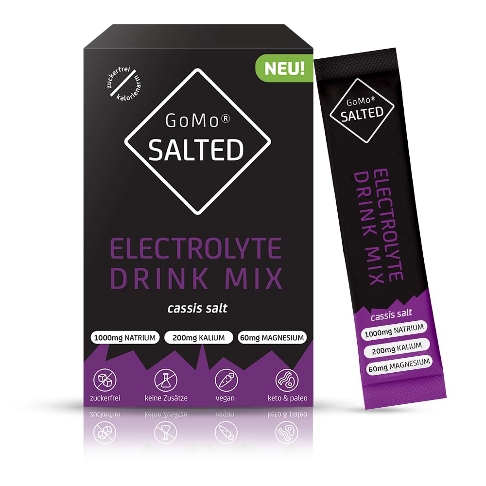 GoMo SALTED Hydration Aid | Electrolitos bajos en calorías sin azúcar | Absorción de agua e hidratación más rápida | 30 porciones con sal de alpino suiza I Cassis sabor