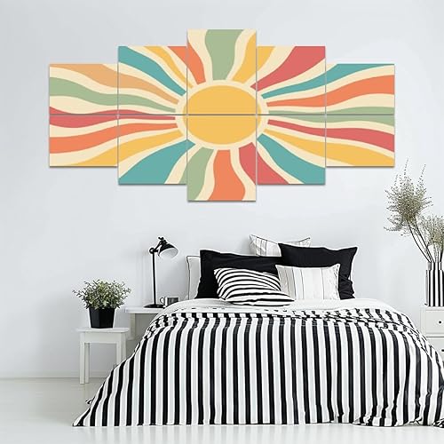 Miniatura 3 de Paneles de pared acústicos insonorizados, tapiz solar vintage, estilo bohemio, estilo retro de los años 70, salida del sol, arco iris, autoadhesivo,