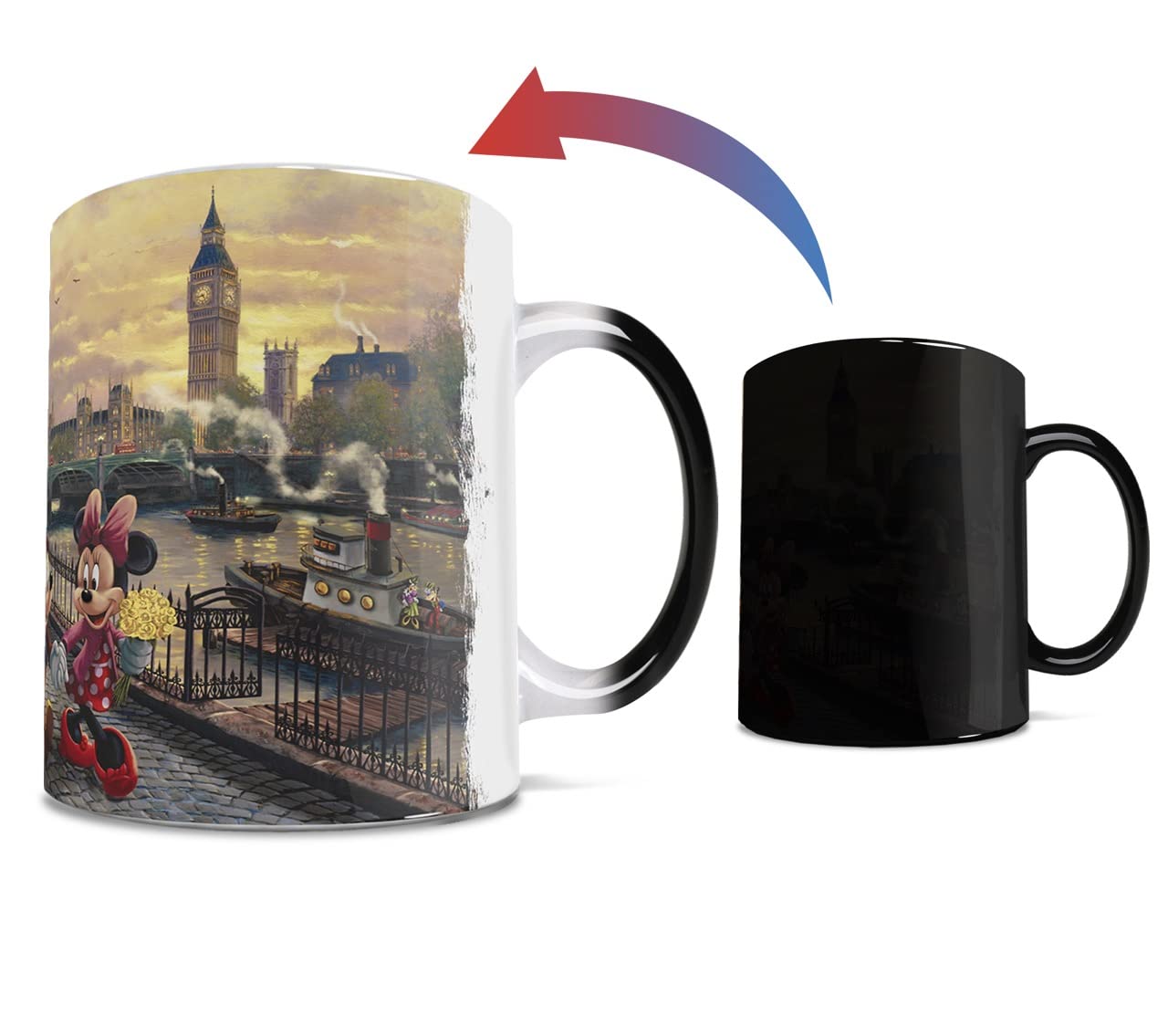Morphing Mugs Disney - Mickey y Minnie en Londres - Thomas Kinkade Studios - Una taza de cerámica que cambia de color de 325 ml - Imagen revelada cuando se añade líquido caliente