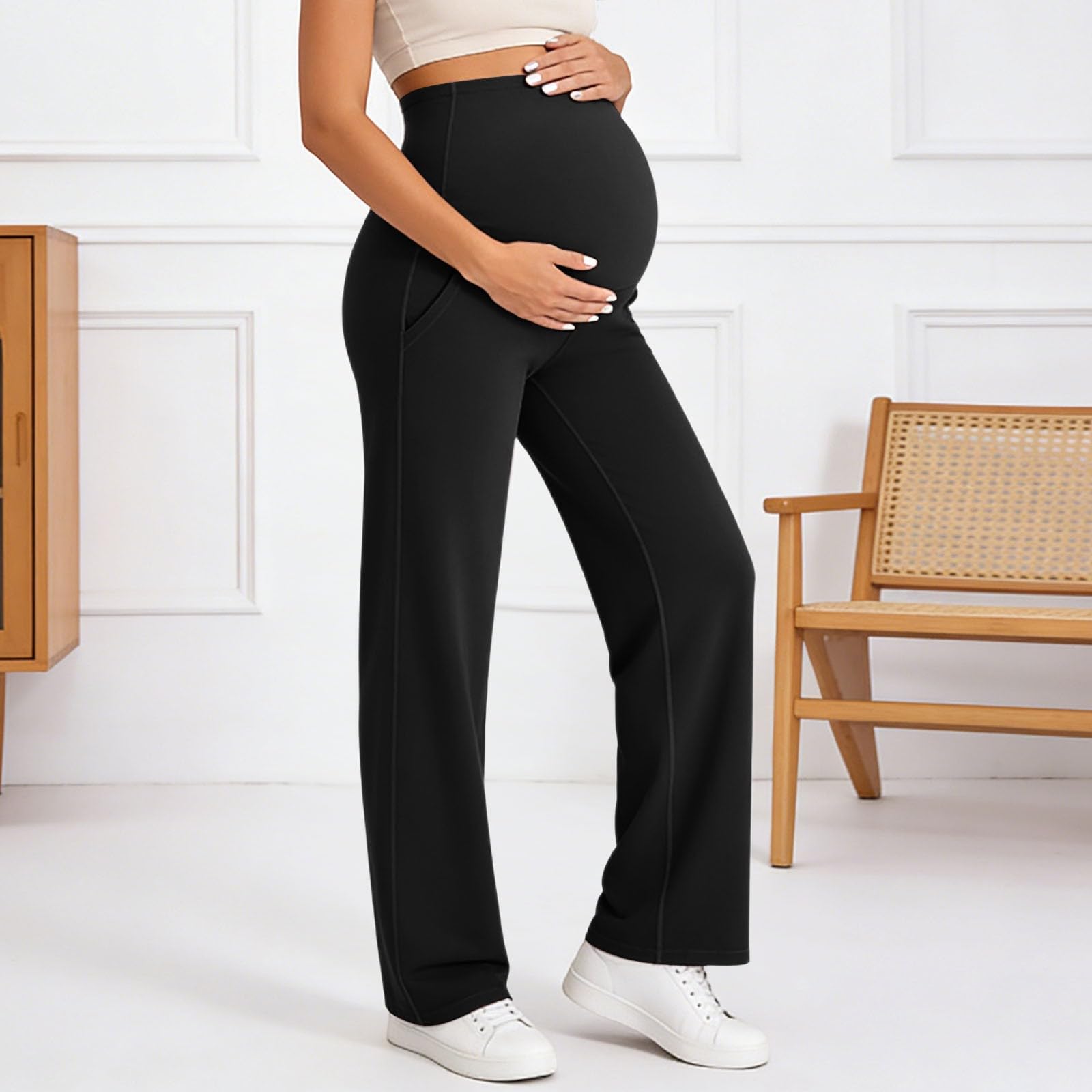 Pantalon Femme Enceinte Grossesse Taille Elastique Chic Elegant Pantalon Maternité Et Grossesse Grande Taille Confortable Casual Décontractée Legere Trousers