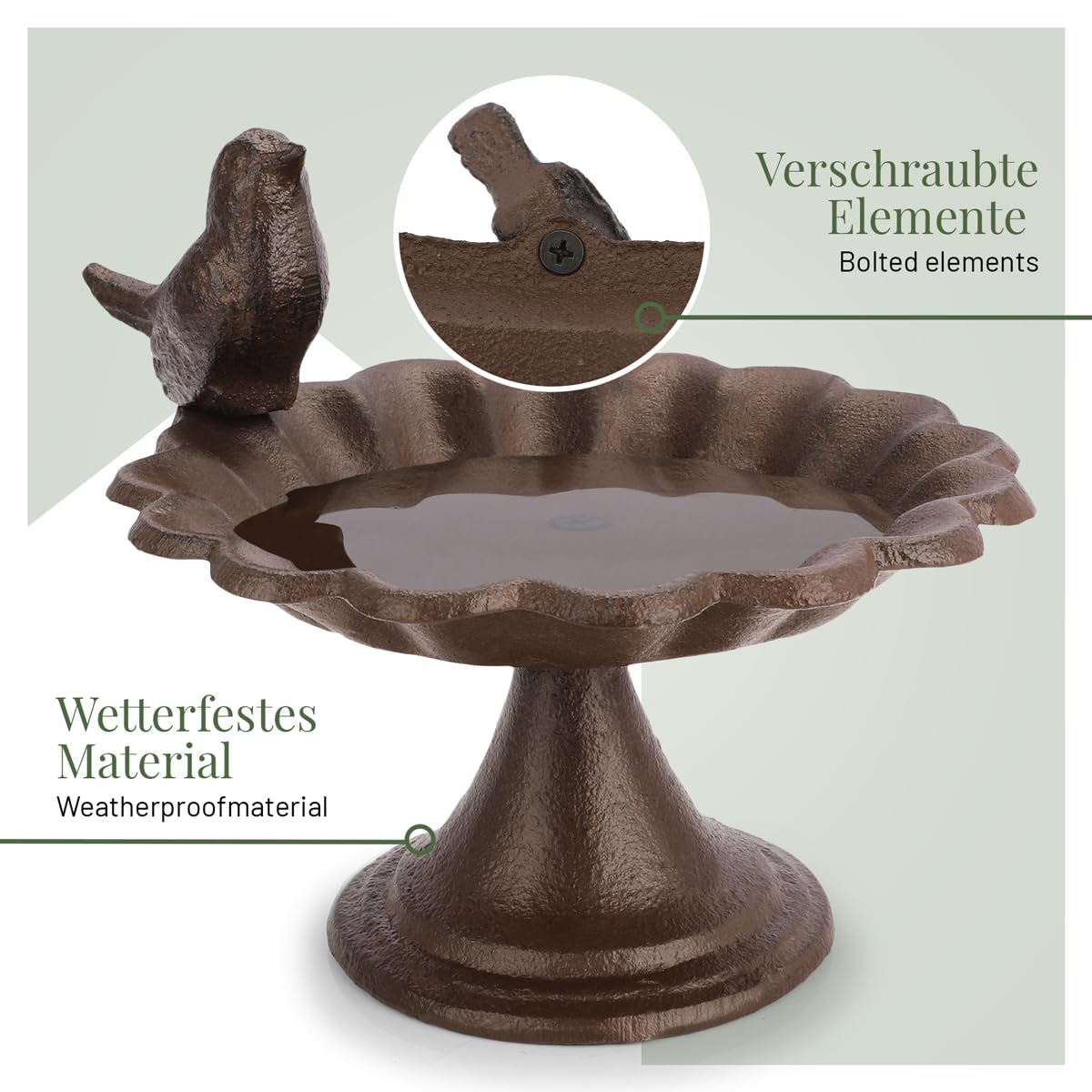 wildlife home Abreuvoir pour oiseaux debout I Petit bain d'oiseaux en fonte résistant au gel pour oiseaux sauvages
