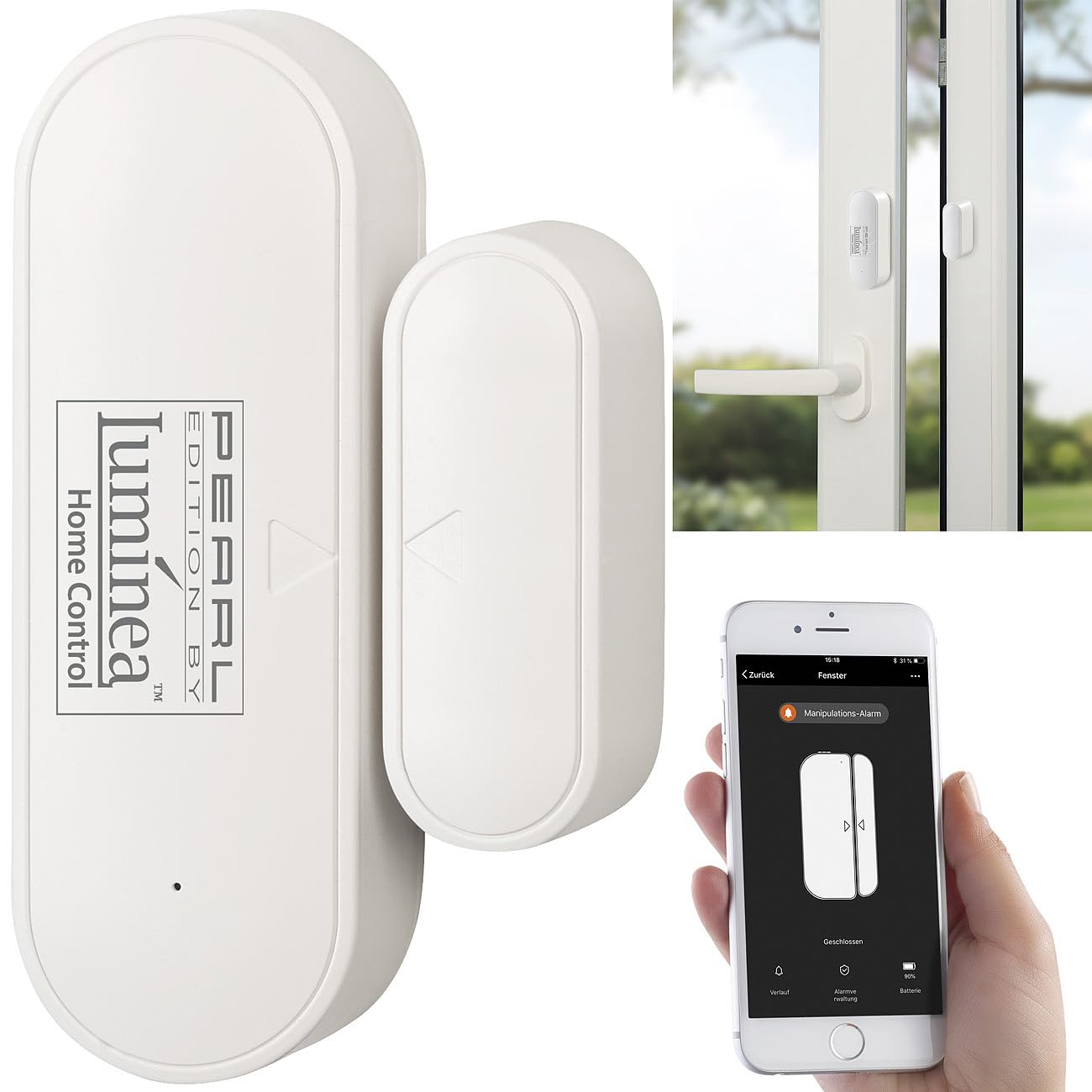 Luminea Home Control WiFi-Türsensor: 10er-Set WLAN-Tür- & Fensteralarm, App, für Alexa & Google Assistant (WLAN-Fenster-Sensor, Fenster-Kontakt-Sensoren, Home Fensterkontakt)