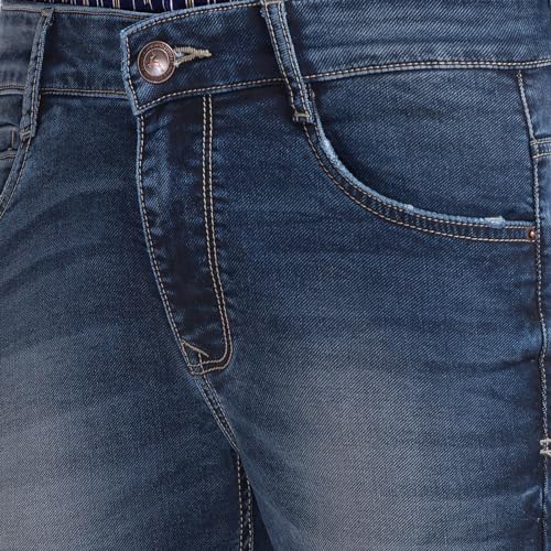 Image of Parx Men's Cotton Blend Dobby Pattern Skinny Cropped Fit Flat Front Jeans