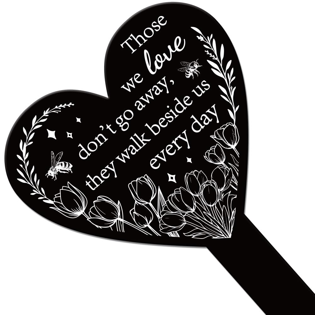 GLOBLELAND Heart Shaped Tulip Bee Garden Stake Memorial Remembrance Plaque Stake for Cemetery Acrylic Grave Stake Waterproof Sympathy Garden Stake for Yard Grave Cemetery - Image 2