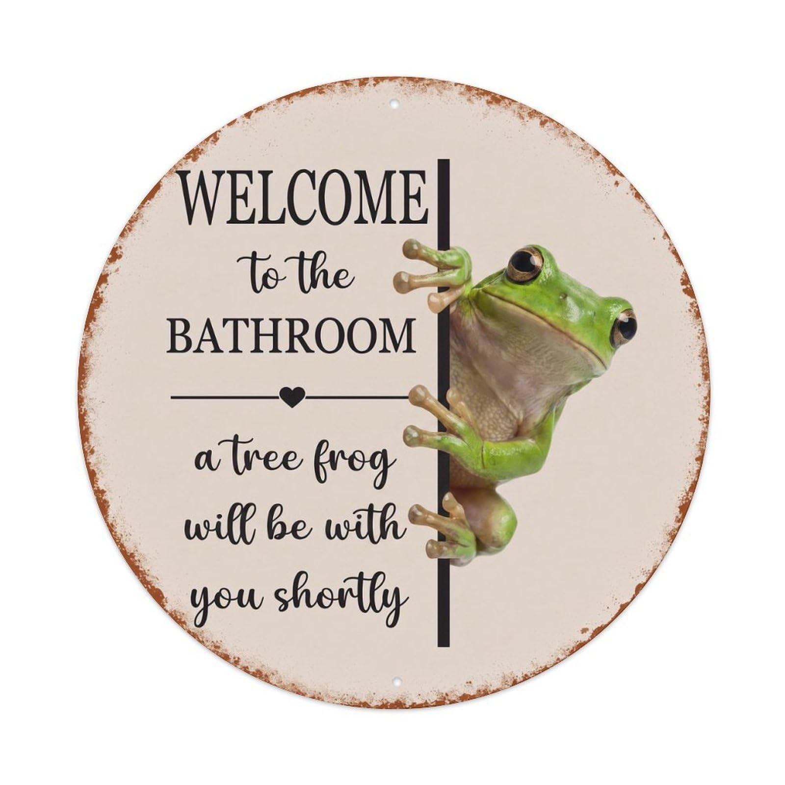 Vintage WELCOME To The BATHROOM Tree Frog Metal Tin Sign