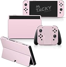 Tacky Design Classic Solid Color Skin Compatible with Nintendo Switch OLED Skin- Vinyl 3M Nintendo Switch OLED Stickers Set - Simple Color for Console, Dock, Joy Con - Decal Full Wrap (Baby Pink)
