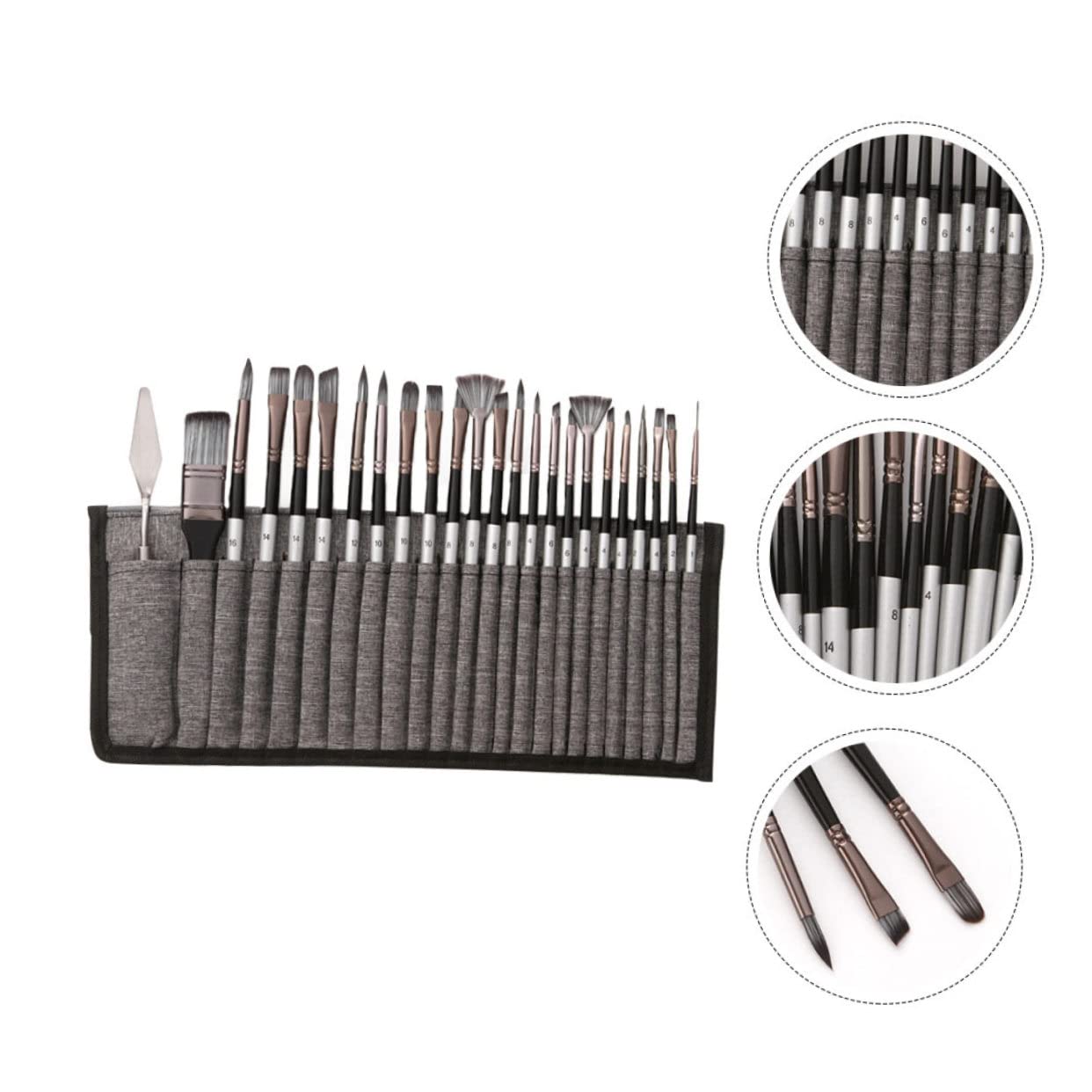 Kit de Pinceaux de Dessin 24 Pièces en Nylon avec Paquet, Forme Simple, pour Peinture à l'huile et Aquarelle, Style Élégant et Fonction Pratique