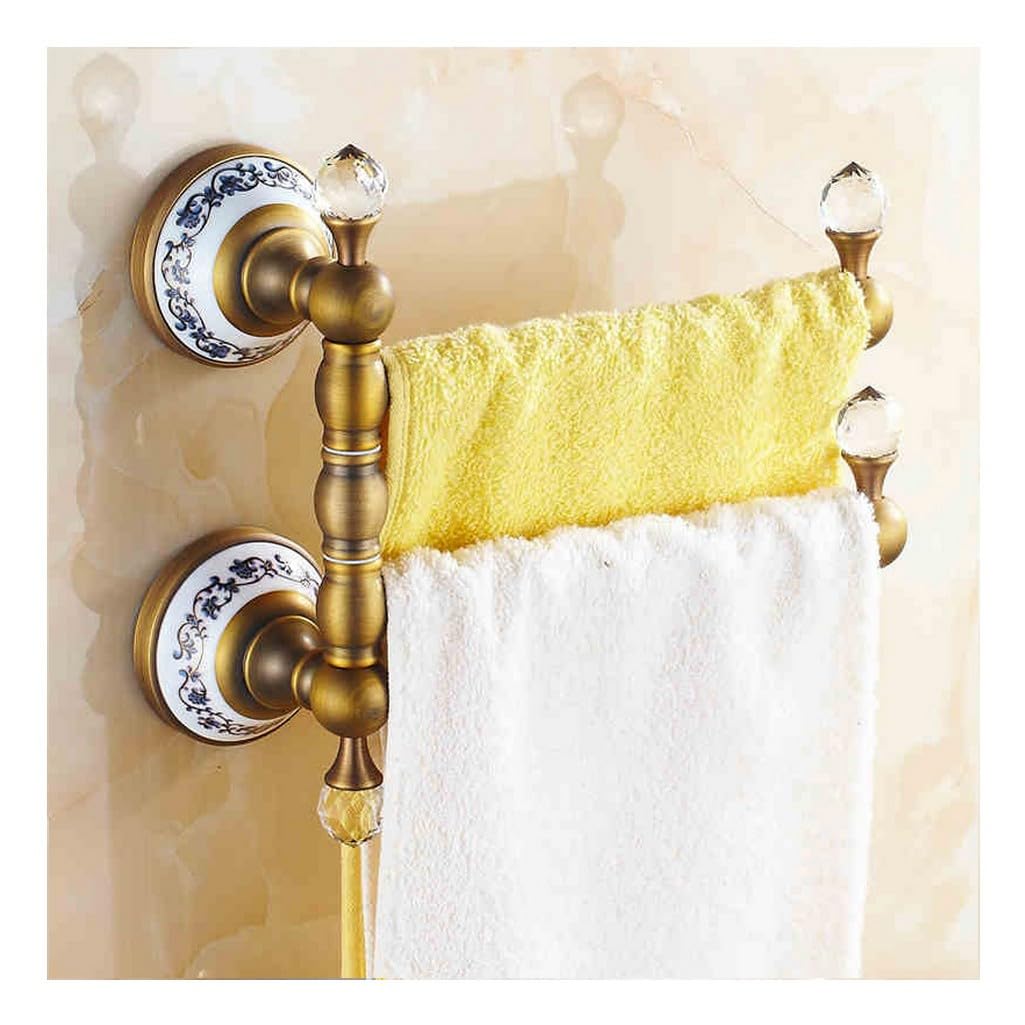 LMYSXAOZ Ceramic Brass Swivel Towel Rack Bar for Bathroom, Retro Brushed Surface Wall Mounted Widen Folding Arm Swing Out Hanger Holder Space Saving Laundry 2Bar